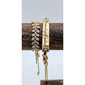 Lot of Two Gold Tone Pull Chain Bracelets --'Purpose Fuels Passion' & Rhinestone